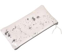 Eryi-400067c - Trousse Scolaire Plate 22x11cm En Véritable Cuir D'agneau, Daim Cosmicuir Argent