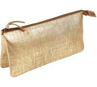 Eryi-410049c - Grande Trousse 2 Compartiments Kleo-Pathra En Véritable Cuir D'agneau 22x11cm, Or