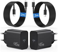 ERYI-45W Usb C Chargeur Rapide Pour Samsung Galaxy S25 Ultra S24 S23 S22 S21 S20 Fe 5G, A55 A54 A53 A52, Note 20 10, Original Tab S8 S9, Usb-C Prise Chargeur Adaptateur Secteur + 2M Type C Câble 2 Pa