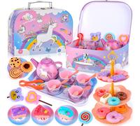 ERYI-48Pcs Service À Thé Pour Enfants, Service À Thé Jouets, Dînette Enfant Accessoire Jeux De Cuisine, Jouet De Cuisine Faisant Semblant Pour Enfants Filles 3 4 5 6 7 Ans