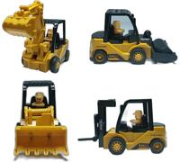 ERYI-4X Mini-Véhicules De Chantier À Friction Comprenant Une Pelleteuse, Un Bulldozer, Un Rouleau Compresseur, Un Chariot Élévateur (17 * 7,3 * 6Cm) Et Quatre Ouvriers Du Bâtiment Pour