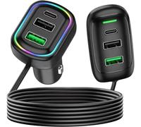 Eryi-6 In 1 Chargeur Voiture 48w Multi-Port Extention Pour Sièges Arrières De 4 Usb/2 Usb-C/Câble 1.5m Avec Rgb Lumière Led, Compatible With Laptop, Iphone, Samsung Galaxy, Xiaomi, Huawei