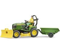 Eryi-62104 - Bworld John Deere Tracteur À Gazon Avec Remorque & Jardinier - 1:16 Tracteur, Tondeuse À Gazon, Remorque, Ferme, Homme, Jouet Figuratif, Travailleur, Paysan