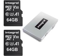ERYI-64Gb Lot De 2-Pack Carte Micro Sd Card Avec Un Boîtier Métallique De Protection À 12 Fentes - Vidéo 4K Ultra-Hd Premium Haut Débit Jusqu'À 100Mb/S Vitesse De Lecture