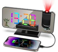 ERYI-7.4¿ Reveil Projecteur Réveil Horloge Digitale Horloge Numérique Avec Port De Usb, 5 Niveaux De Luminosité Réglables, Double Alarme, Snooze, 12/24H, Reveil Projecteur Plafond Pour Chambre