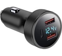 Eryi-72w Chargeur Voiture Allume Cigare Usb, Adaptateur De Charge Rapide Métaux, Usb Dual 18w Qc 3.0 + 36w Pd, Chargeur De Voiture Usb Avec Voltmètre Led (Noir)