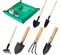 ERYI-7Pcs Mini Outils De Jardin Kit Du Petit Jardinier Avec Poignée En Bois Et Fer Enfant Mini Outils De Jardinage À Main Ensemble Outils Jardinage En Acier Lnoxydable Outils De Jardin Portables