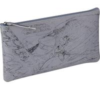 Eryi-813020c - Une Trousse Scolaire Plate Multifonctions Rangement Crayons/Stylos/Feutres/Pinceaux Motif ''astérix Crayonnés'' Visuel ''toutatis'' Couleur Gris 11 X 22 Cm