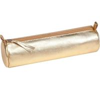 Eryi-8692c - Trousse Scolaire Ronde Dorée Effet Irisé Ø5,5x22 Cm En Véritable Cuir D'agneau