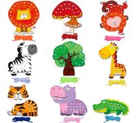 Eryi-9 Cartes À Lacer, Cartes À Coudre Recto Verso De 9 Animaux De La Jungle Avec 9 Lacets Colorés, Jeux De Jouets Développant L'imagination Et Le Laçage Pour Les Préscolaires, Enfants