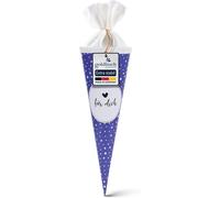 Eryi-93 215 - Cornet Surprise En Bleu Avec Pois Blancs Comme Motif - Pour Garçons Et Filles - En Carton Laqué Avec Fermeture En Feutre - Un C?ur Pour Vous - Longueur : 35 Cm - Diamètre : 11,5 Cm