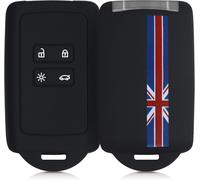 Eryi-Accessoire Clé De Voiture Compatible Avec Renault Smart Key 4-Bouton (Keyless Go Uniquement) - Coque En Silicone Souple Avec Embout Porte-Clé - Union Jack Rouge-Bleu-Noir