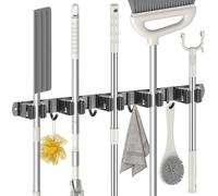 ERYI-Accroche Balai Mural, Porte Balais Mural Avec 5 Supports Et 4 Crochets, Support Balais Mural Sans Percage, Attache Balai Mural Avec Vis, Range Balai Mural, Porte Outils De Jardin Mural, Noir