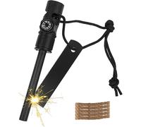 ERYI-Allume Feu Survie, Pierre A Feu Briquet Silex Magnésium Briquet Kit 5 En 1 Avec Sifflet, Boussole, Corde Inflammable, Allumeur, Idéal Pour Camping, Activités Extérieures, Survie (Noir)