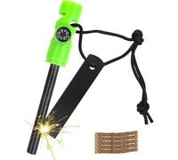 ERYI-Allume Feu Survie, Pierre A Feu Briquet Silex Magnésium Briquet Kit 5 En 1 Avec Sifflet, Boussole, Corde Inflammable, Allumeur, Idéal Pour Camping, Activités Extérieures, Survie (Vert)