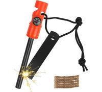 ERYI-Allume Feu Survie, Pierre A Feu Briquet Silex Magnésium Briquet Kit 5 En 1 Avec Sifflet, Boussole, Corde Inflammable, Allumeur, Idéal Pour Camping, Activités Extérieures, Survie (Orange)