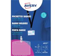 ERYI-Avery - 10 Pochettes Badges Transparentes Avec Tours De Cou Noirs - 16 Inserts - 90 X 60 Mm - Impression Laser/Jet D'Encre (4825)