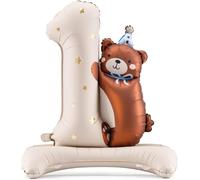 ERYI-Ballon En Aluminium Pour 1Er Anniversaire - Taille Xxl - 1 Ours Crème Avec Pied - 1 Ours En Peluche - Pour Anniversaire D'Enfant Fille Et Garçon