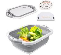 ERYI-Bassine Pliable De Camping 3 En 1 Avec Grattoir Et Chiffon À Vaisselle 3 En 1 Multifonction Pliable Planche À Découper Panier D'Égouttement En Silicone Cuvette De Lavage Pliable Pour La Cuisine