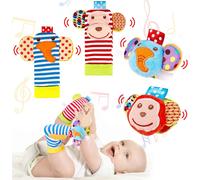 ERYI-Bébé Poignet Et Chaussettes Hochet, 4Pcs Hochet Pied Et Poignet Coffret Hochets Pour Bébé Poignets Et Pieds Hochet Jouets En Education Montessori Pour 0-6 Mois