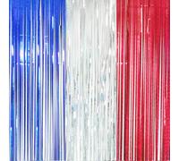 Eryi-Bleu Argent Rouge Bande Fond - 2pcs 1m*2m Rideau Frangé De Feuille Pour La Décoration De Fête De Photo