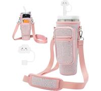 ERYI-Bling Sac De Transport Pour Stanley Cup 100 Ml, Sac Pour Stanley Cup Avec Poche Pour Téléphone Portable, Housse En Paille Et Bandoulière Réglable, Porte-Bouteille D'Eau Pour La Randonnée, La