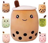 ERYI-Boba Oreiller En Peluche Doux Et Réaliste Avec Perles Et Thé Au Lait, Coussin De Dos En Peluche De Dessin Animé (25Cm/9.84Inch, Brown-Big Eyes)