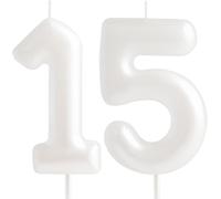 Eryi-Bougie Blanche Macaron En Forme De Chiffre 15 - Bougies D'anniversaire Pour 15 Ans - Bougies D'anniversaire Blanches Pour Filles Et Femmes - Décoration De Fête D'anniversaire Pastel Douce
