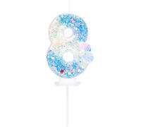 Eryi-Bougie D'anniversaire En Forme De Chiffre 8 3d Oneder Sur Le Thème De L'océan - Bougies En Forme De Chiffre 8 Pour Garçon Et Fille - Décoration De Gâteau D'anniversaire - Bleu Mer Avec Paillette