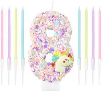 Eryi-Bougie Licorne Colorée Pour Décoration De Gâteau - Chiffre 8 Rose Brillant - Bougie D'anniversaire Pour Filles Et Bébés - 8e Anniversaire - Fête De Bain Prénatale
