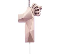 Eryi-Bougie Numéro 1, Grande Bougie D'anniversaire De 7.6 Cm Avec Couronne 3d Exquise Conçue Pour Décorations De Gâteau Pour Anniversaire De Mariage, Réunions D'anniversaire, Décoration De Fête (Rose