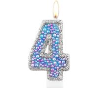 Eryi-Bougies D'anniversaire Macaron Pour 4e Anniversaire, Violet Et Bleu En Forme De Chiffre 4 Pour Gâteau, Bougies Nacrées Colorées, Décorations D'anniversaire Sur Le Thème Du Macaron, Décoration De