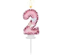Eryi-Bougies Numéro 2 D'anniversaire 8 X 5 Cm, Roses Scintillantes Cake Topper Papillon Avec Paillettes Pour Célébrations (Numéro 2)