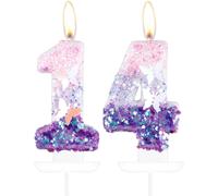 Eryi-Bougies Papillon En Forme De Chiffre 14 Pour Gâteau, 14e Anniversaire, Décorations De Gâteau D'anniversaire Pour Filles, Bougies D'anniversaire Papillon Violet Et Rose, Décorations De Gâteau Pap
