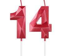 Eryi-Bougies Rouges Pour 14e Anniversaire, Décorations De Fête D'anniversaire Pour Garçons Et Filles, Bougie 3d En Forme De Chiffre 14 Pour Gâteau, Rouges Décoration De Gâteau Pour Fête D'anniversair