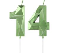 Eryi-Bougies Vert Sauge Pour 14e Anniversaire, Décorations De Fête D'anniversaire Pour Garçons Et Filles, Bougie 3d En Forme De Chiffre 14 Pour Gâteau, Décoration De Gâteau Pour Fête D'anniversaire