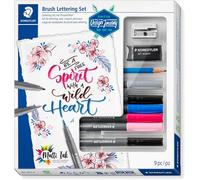 Eryi-Brush Lettering 61 371-1 Design Journey Lot De 9 Stylos Pinceaux Pour Lettrage Au Pinceau Éclatant, Stylos À Pigments Dans Des Couleurs Assorties, Crayons, Gommes Et Taille-Crayon