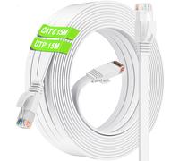 ERYI-Cable Ethernet 15M Cat 6, Plat Cable Rj45 15M Blanc Haut Débit Câble Réseau, Utp Cable Internet Exterieur Intérieur Long Cable Lan, Patch Câble Ethernet 15M Pour Routeur Switch Modem Pc (15 Clip
