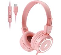 ERYI-Casque Audio Enfants Scolaires, Usb De Type C Avec Lumières Led, Casque Câblé Garçon Fille Avec Limiteur De Sécurité 85Db/94Db, Casque Pliable Avec Microphones Pour École/Ipad, Rose