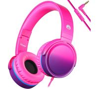 ERYI-Casque Audio Pour Enfants, 982 Auriculaire Avec Fil, Casque Audio Stéréo Hd Avec Micro, Casque Audio Jack 3.5 Mm - Réglable, Léger, Confortable Et Pliable (Rose)