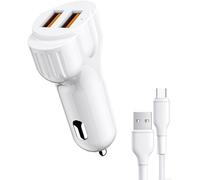 Eryi-Chargeur De Voiture 2,1 A, 12 W-24 W, Charge Rapide Avec Câble Type C Inclus Pour Xiaomi, Samsung, Huawei. Chargeur De Voiture Usb Double Avec 1 Mètre De Câble Usb Type C (Blanc)