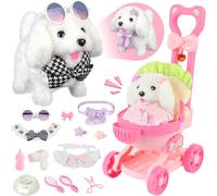 ERYI-Chien Interactif Jouet Enfant Avec Poussette Jouet, Electronique Chien Qui Marche Et Aboie Avec Accessoires, Peluches Et Animaux Interactifs Cadeau Pour Fille 3 4 5 6 Ans