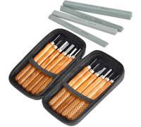 ERYI-Ciseaux À Bois 12 En 1 Outils De Gravure Sur Bois 12Pcs Couteau Sculpture Bois En Acier Carbone Avec Manches En Bois, 4 Pierres À Aiguiser, Outils De Sculpture Pour Charpentier, Amateur