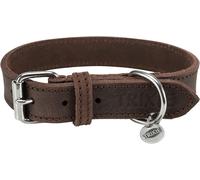 Eryi-Collier Rustic - En Cuir Cousu - Taille S - M - Tour De Cou : 34-40 Cm/25 Mm - Marron Foncé - Collier En Cuir Cousu Pour Chiens De Petite Et Moyenne Taille - Design Classique - Avec Laisse