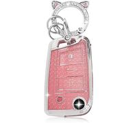 Eryi-Coque De Clé De Voiture Pour Vwjoli Porte Clé Accessoire Voiture Compatible Avec Vw Volkswagen Golf 7 Tiguan T-Roc T-Cross Polo Seat Ateca Ibiza Leon Skoda Octavia Fabia Kamiq (Rose)