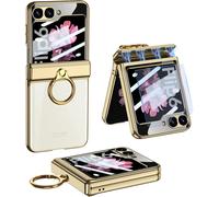 Eryi-Coque Transparente Pour Samsung Galaxy Z Flip 6 Avec Protection À Charnière Magnétique Et Béquille Anneau Et Protection D'écran Externe, Antichoc De Luxe Coque Pour Samsung Z Flip 6 (Or)