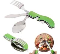 Eryi-Couvert Couverts Camping Vaisselle Popote Fourchettes Couteau Materiel Pliable Bivouac Accessoires Gadget Kit Pour Voyage, 4 En 1 Vert