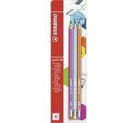 Eryi-Crayon Graphite Hb - Pencil 160 - Pack De 3 Crayons Graphite Hb Avec Bout Gomme - Rose/Bleu Clair/Orange