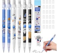 Eryi-Crayon Mécanique Set, 6pcs Astronaute 0,5 Mm Porte-Mines Avec 1 Tubes De Recharge, 24 Pointes De Gomme De Rechange, 1 Gommes, Crayons Mécaniques Pour L'écriture, Le Dessin, Les Croquis