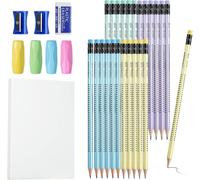 Eryi-Crayons De Bois, 24pcs Crayons Hb, Ensemble De Crayon Mignon De Pois Pour Enfants Avec 4pcs Grips, 2pcs Taille-Crayon Et Gomme Pour L'écriture Dessin Écoles